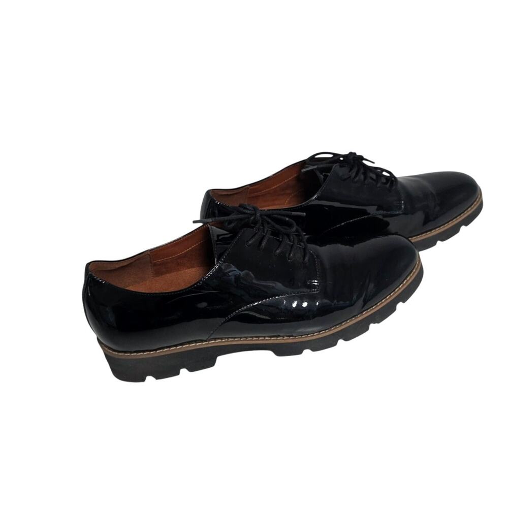 Vionic Adina Oxford Shoes Women's 11 Black Patent Leather Lug Sole Comfort Work